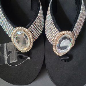 Rhinestone Clear Oval Tall 3 Inch Wedge Flip Flops